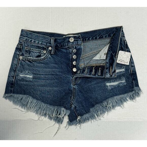 Free People Women’s Jean Shorts Cut Off Distressed‎ Style Size 24 Medium Wash - Picture 2 of 9